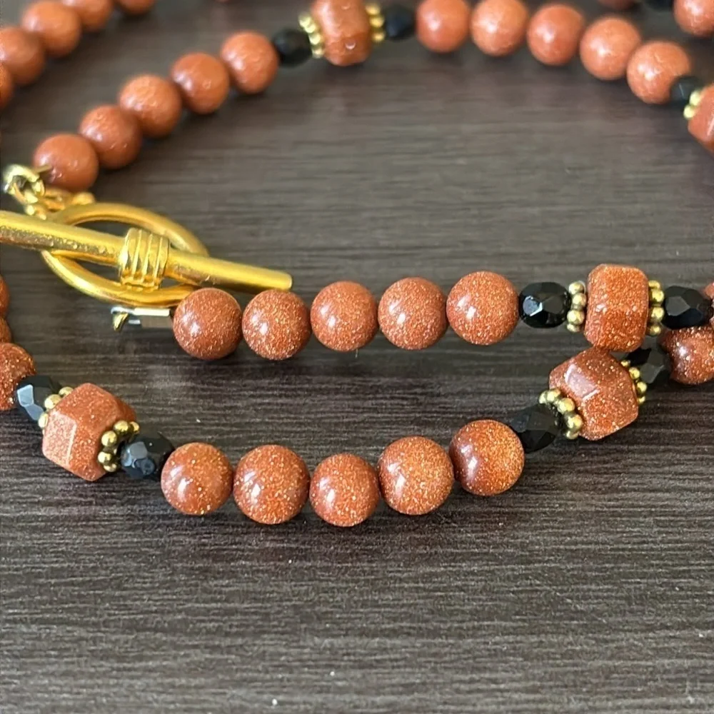 Goldstone Bead and‎ Czech Glass 18” Necklace with Toggle Clasp